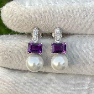 Emerald Cut Amethyst Earrings – 925 Sterling Silver